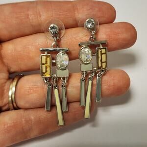 Silver Tone dangle earrings retro 60's style unmarked JB1